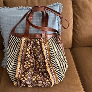 Anthropologie Brown and Black Embellished Bag